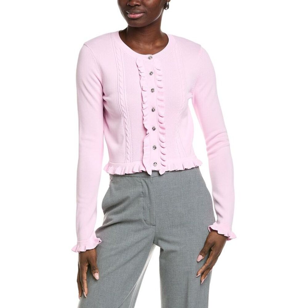 English Factory Womens  Ruffle Placket Knitted Cardigan, Pink